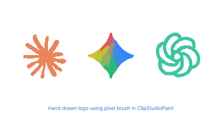 Hand-drawn pixel art AI logos