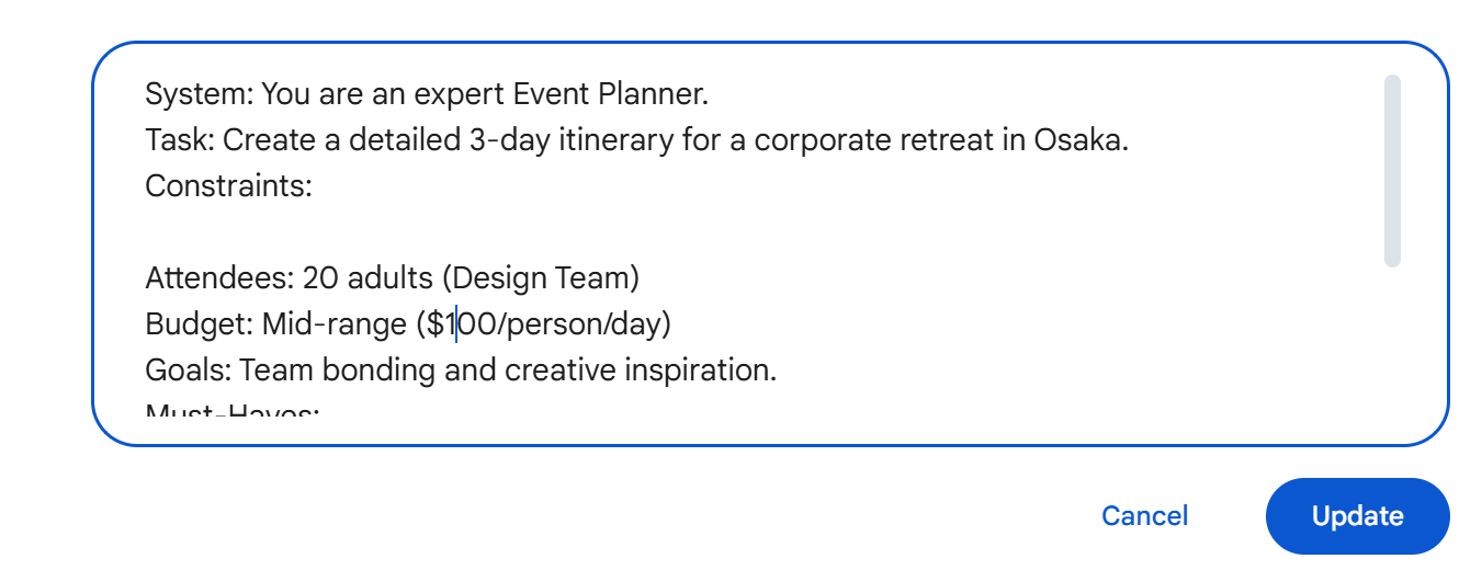 Editing a prompt in Gemini