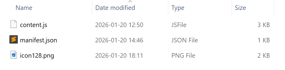 The manifest.json and content.js files