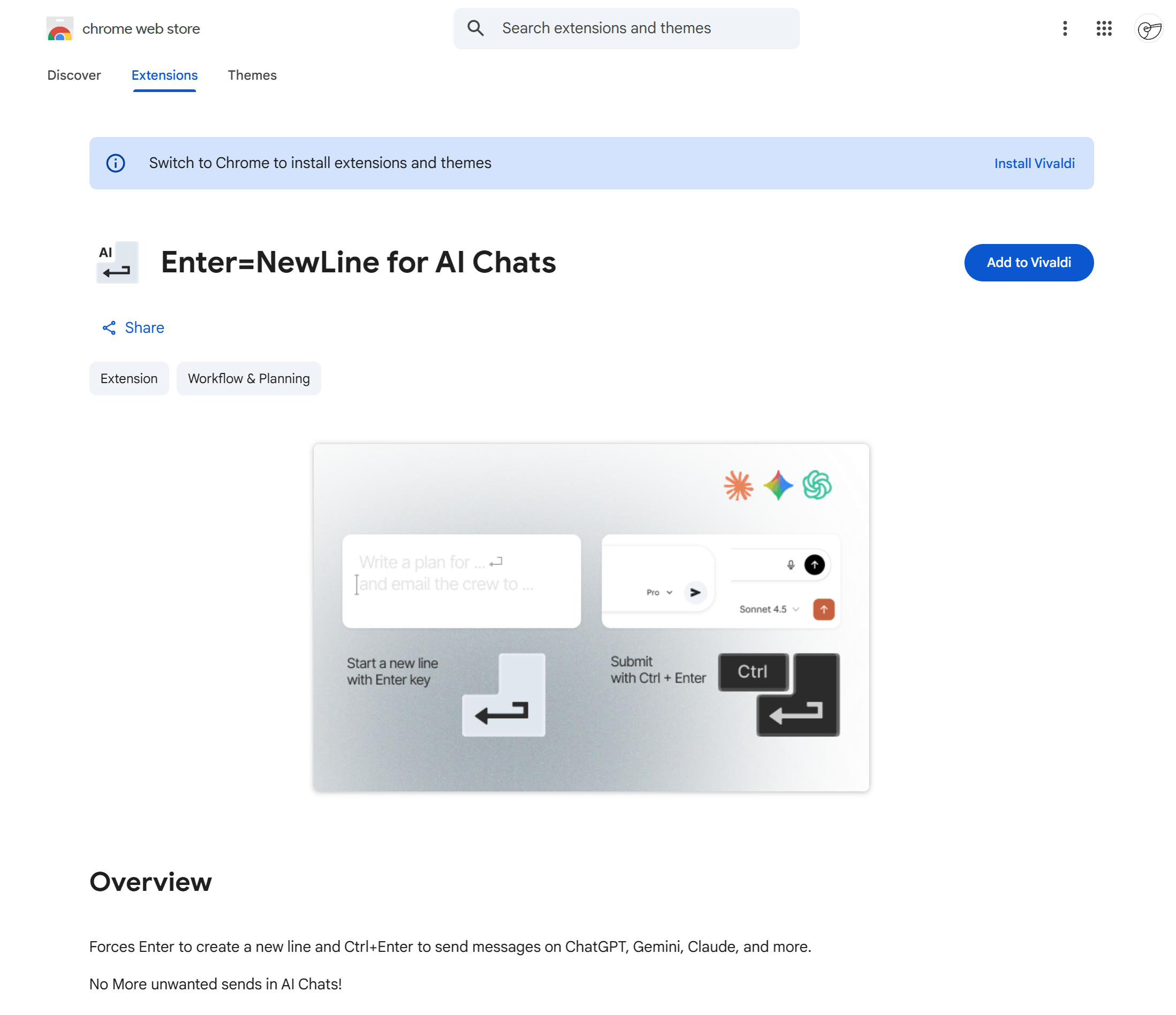 The Enter=NewLine Chrome Extension